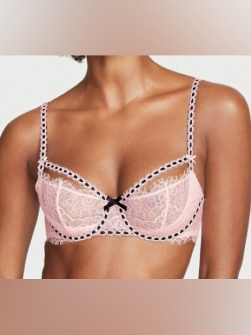 Victoria's Secret Pink Lace Underwire Bra with Black Trim